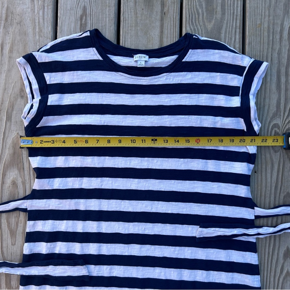 J Crew Navy White Striped‎ Tie Waist T-Shirt Dress in 100% Cotton | Sz L Classic - Picture 13 of 16